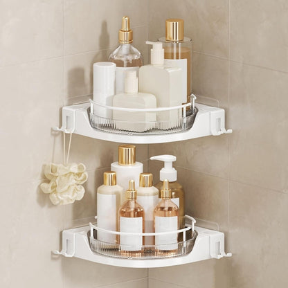 360°Rotating Corner Shower Caddy, No-Drill Adhesive Shelf with Hook1