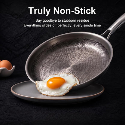12" Titanium Frying Pan with Lid, Non-Stick Hammered Skillet | 3-Ply Heats Fast & Evenly, PFAS/PFOA/PTFE Free, Scratch-Resistant, for Induction & Gas, Oven-Safe to 500°F, Dishwasher Safe5