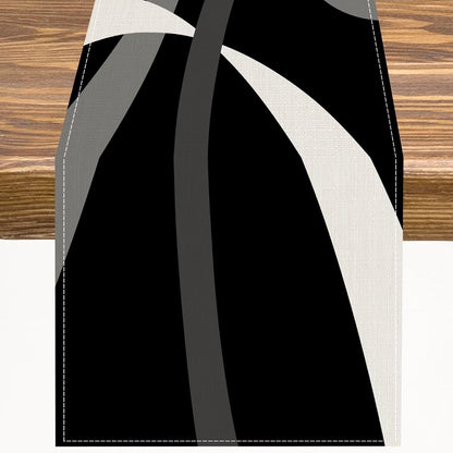 Gray Abstract Geometric Table Runner Grey and White Striped Black Background Modern Kitchen Dinner Runner for Indoor Home Living Room Party Dining Table Decoration 13"X72"2