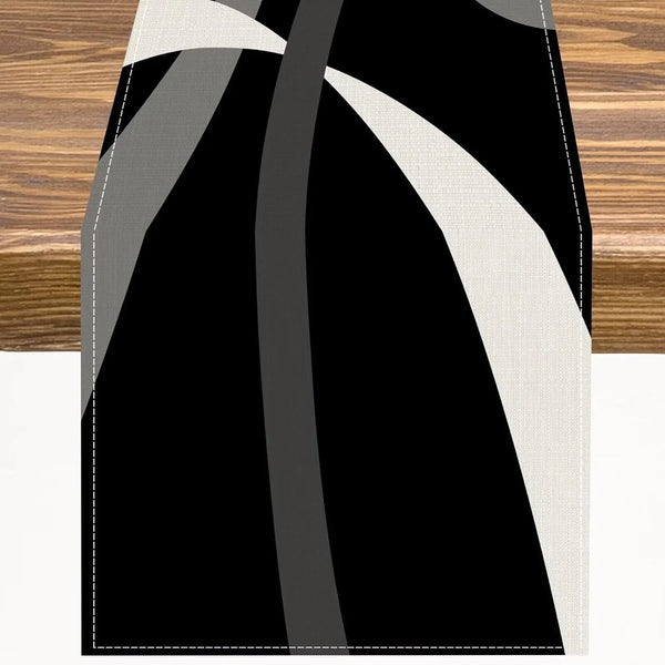Gray Abstract Geometric Table Runner Grey and White Striped Black Background Modern Kitchen Dinner Runner for Indoor Home Living Room Party Dining Table Decoration 13"X72"2