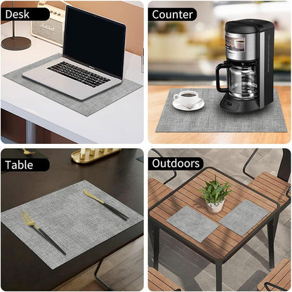 Faux Leather Heat Resistant Placemats 6 Packs, Waterproof Wipeable Dining PU Place Mats for Indoor & Outdoor, Easy to Clean, Light Grey9