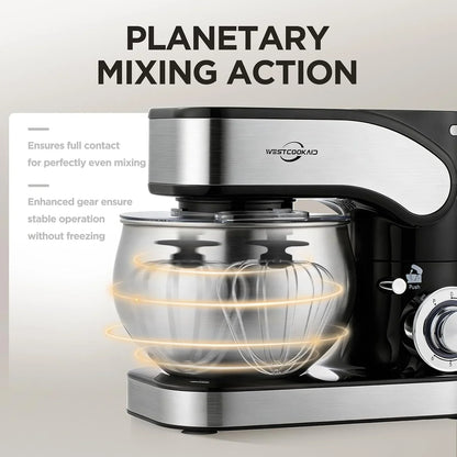 Stand Mixer 5.3QT Tilt-Head 6+P Speed Household Food Mixer Black | Lightweight Tilt-Head Kitchen Mixer with Egg Cream Whisk,Dough Hook,Flat Beater&Splash Guard,For Baking Cake,Pizza&Sugar5