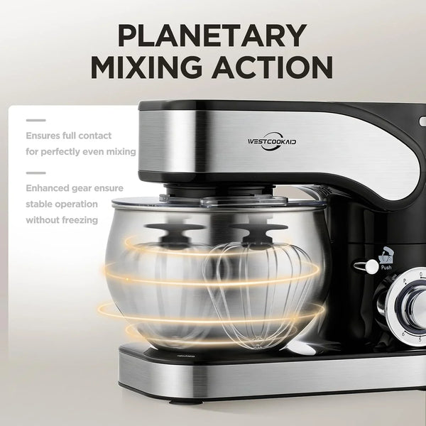 Stand Mixer 5.3QT Tilt-Head 6+P Speed Household Food Mixer Black | Lightweight Tilt-Head Kitchen Mixer with Egg Cream Whisk,Dough Hook,Flat Beater&Splash Guard,For Baking Cake,Pizza&Sugar5