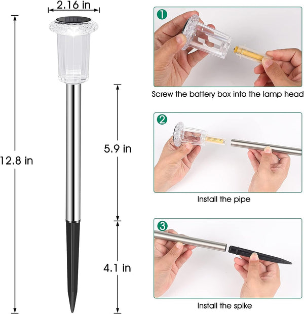 Solar Outdoor Lights, 10 Pack Waterproof Stainless Steel Solar Stake Lights for Pathway Garden Yard Path Walkway Driveway Lawn Patio outside Decor, Cool White4