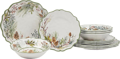 Winter Forest 12 Pc Dinnerware Set, Service for 41