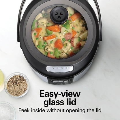 Stay or Go 20 Cup Portable Multi Cooker with Lid Latch | Rice Cooker, Slow Cooker, Food Steamer | Easy Digital Controls | Pfas-Free Nonstick Pot | Glass Lid | Black & Stainless Steel2