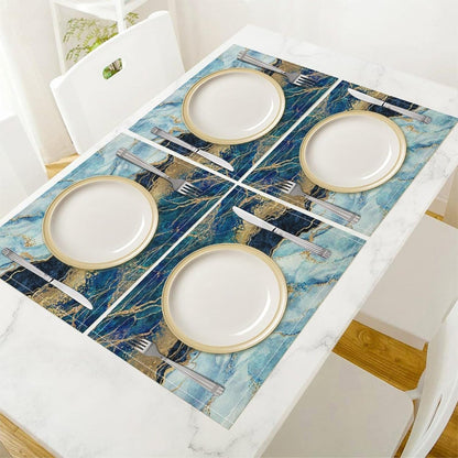 Marble Placemats Set of 4, Blue Black Gold Abstract Marble Texture Print Placemats Table Mat for Home Dining Table Kitchen Party Decor 12X18 in 4 PCS4