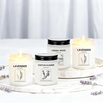 Scented Candles for Home,4 Pack Soy Candle Gift Set with 4 Fragrance Scents,Aromatherapy Lavender Floral & Wood Candles for Relaxation,Long Lasting Spa Candles for Bedroom Bathroom Gifts for Women6