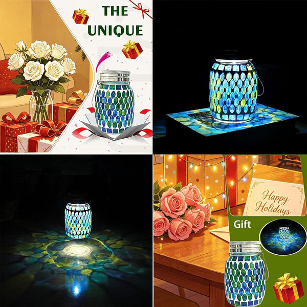 Solar Mosaic Glass Solar Hanging Lantern, Waterproof Outdoor Garden Light2
