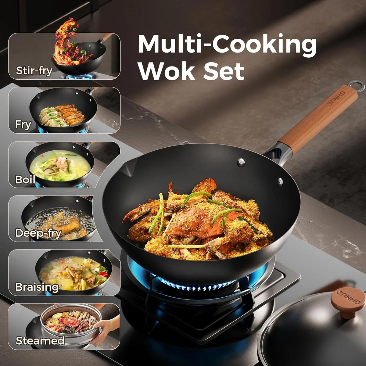12-inch-carbon-steel-wok-pan-4qt-woks-stir-fry-pans-nonstick-with-lid-no-seasoning-required-0-coating-compatible-with-all-cooktops-utensils-for-stir-fry-pan-fry-steam-camping