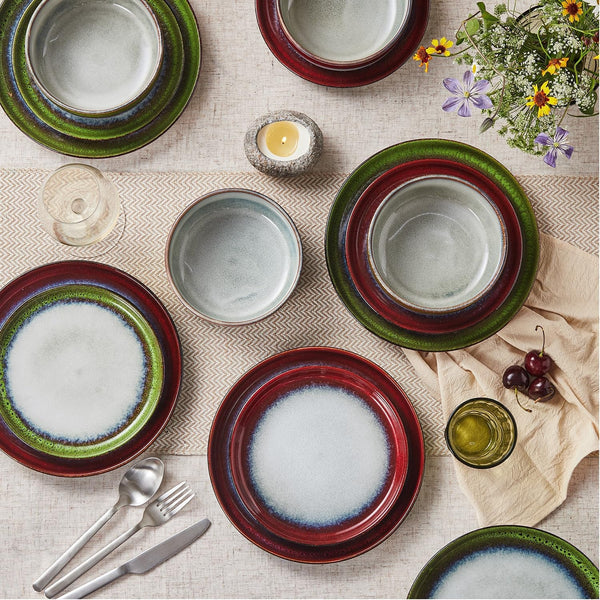 Stoneware Dinnerware Sets for 4, Reactive Glaze, Kiln-Fired Red9