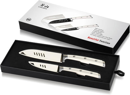 S+ Series 1022100 German Steel Forged 2-Piece Titanium Coated Santoku Starter Knife Set with Sheaths, Vanilla White8