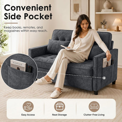 55'' 3 in 1 Convertible Sofa Bed with USB Charging Ports, Pull Out Couch with Adjustable Backrest and Side Pockets, Sleeper Sofa for Living Room, Apartment, RV, Easy Assembly - Dark Grey7