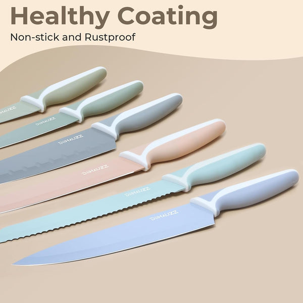 Knife Set 12 PCS, 6 Color-Coded Kitchen Knives with 6 Blade Guards | Stainles Steel Blades, Food-Grade Nonstick Coating, Anti-Rust, Long-Lasting Sharpness, Non-Slip, Dishwasher Safe, Gift Box4