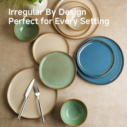Stoneware Dinnerware Sets for 4, Reactive Glaze Plates and Bowls, Blue6
