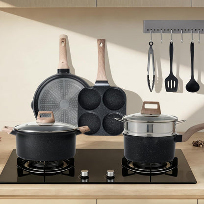 Pots and Pans Set, 25 Pcs Nonstick Kitchen Cookware Set, Induction Kitchen Cooking, Non-Toxic Frying Pans & Saucepans (PFOA/PFOS Free) Black5