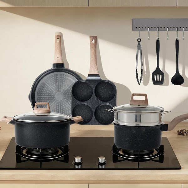 Pots and Pans Set, 25 Pcs Nonstick Kitchen Cookware Set, Induction Kitchen Cooking, Non-Toxic Frying Pans & Saucepans (PFOA/PFOS Free) Black5