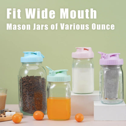 Wide-Mouth Mason Jar Pour Spout Lid - 4 Pack Colorful No Leak Mason Jar Pour Spout Lid, Mason Jar Drinking Lids with Flip Top Easy to Use, No Dripping, Easy to Clean Fit for Mason Jar Pitcher6