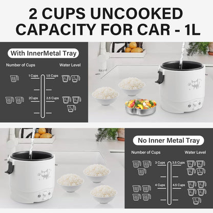 12V Rice Cooker for Car 1L Mini Rice Cooker with Steamer, White | 2Cup Portable Travel Rice Cooker for 1-2 People, Cooking Heating & Auto Keeping Warm Function, Used as an Electric Lunch Box4