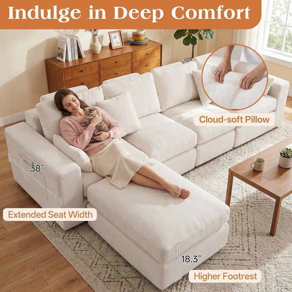 136" Cloud Modular Sectional Sofa with Detachable Seat Cushion6