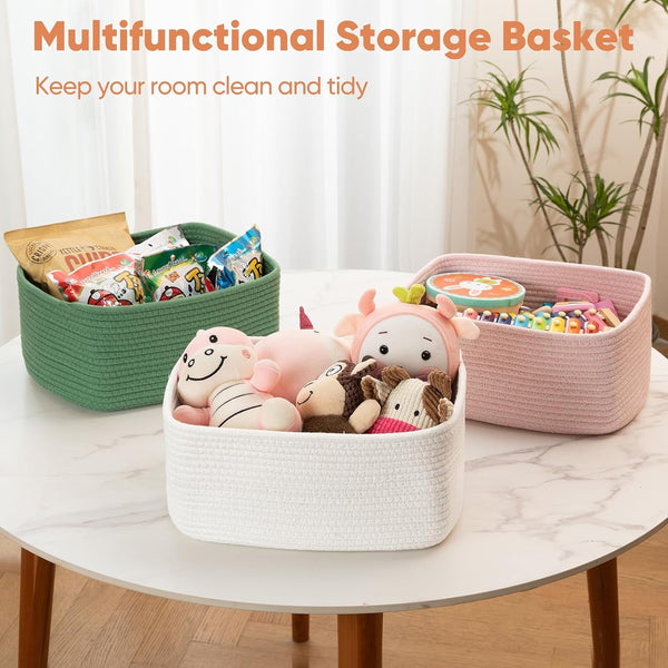 4 Pack 14.17 * 11.02 * 6.3IN Storage Baskets for Organizing Shelves, Woven Rope Baskets for Organizing Books, Clothes, Decorative Basket for Living Room, Nursery, Bedroom, Gift Basket, White6