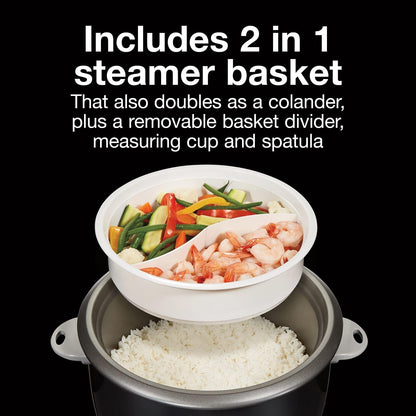 Rice Cooker & Food Steamer, 30 Cups Cooked (15 Cups Uncooked) | Includes Steam and Rinsing Basket , Measuring Cup & Spatula | Easy 1 Touch Controls | Black | 37555MN5