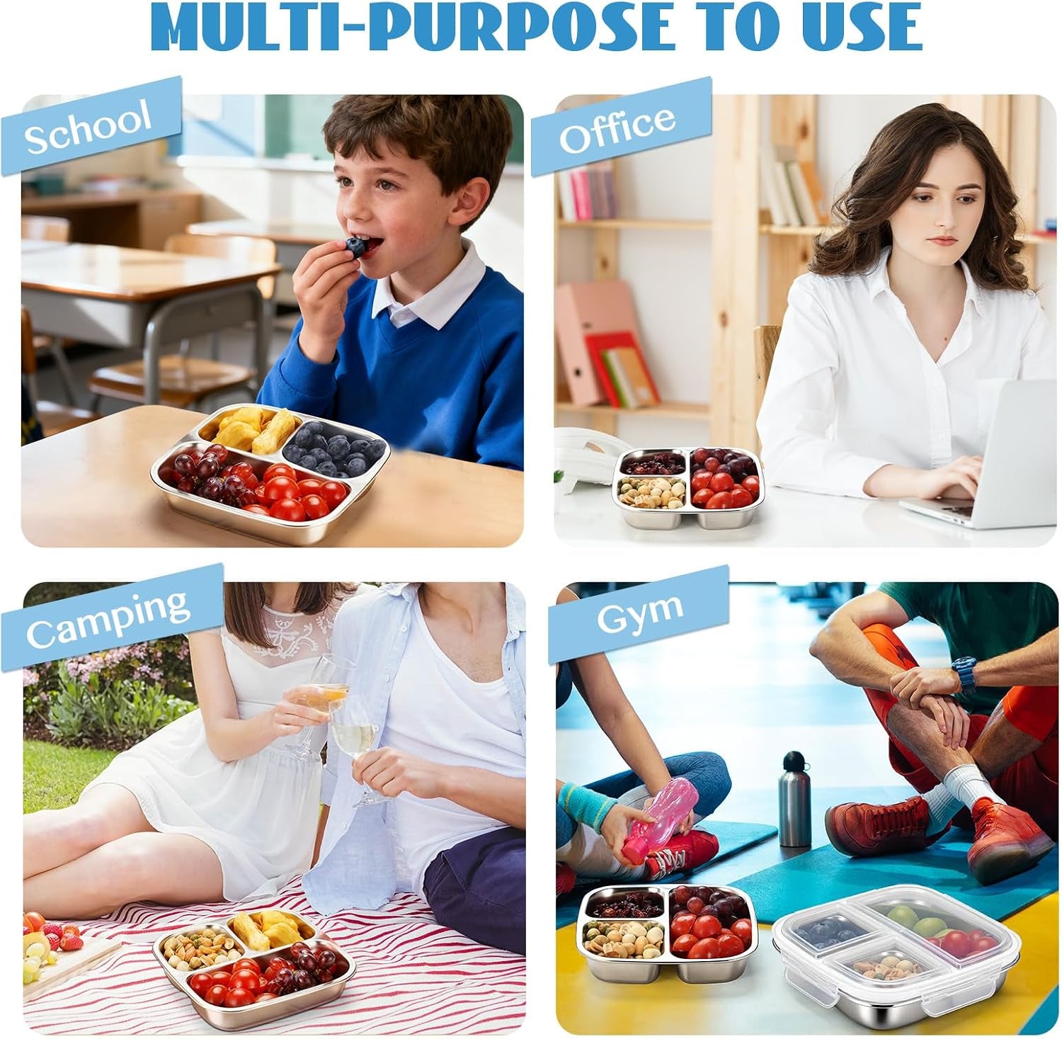 stainless-steel-snack-containers-3-compartments-reusable-on-and-go-bento-box-with-lids-for-kids-lunch-box-pre-meal-storage-for-daycare-school-outdoor-camping-travel-blue