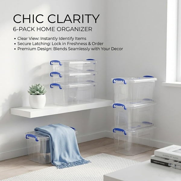 6-Pack Clear Plastic Storage Bin with Lids, Stackable Organizer Box with Latching Handle, 6.5L/7Quart5