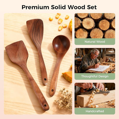 Wooden Spoons for Cooking - 7 Pieces Wooden Kitchen Utensils Set, Smooth Natural Teak Wood Utensil Set, Nonstick Heat-Resistant Cooking Utensils - Lightweight & Sturdy, Wooden Spatula for Cooking6