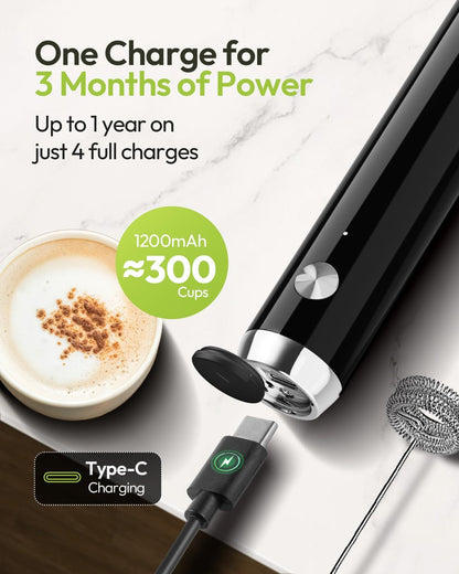 Lunafro Rechargeable Milk Frother,Stand & 2 Detachable Whisks | 8000RPM Turbo Motor, 1200Mah Lithium Battery, Handheld Milk Frother for Lattes, Cappuccino, Matcha & Powdered Supplements3