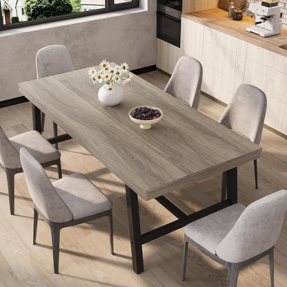 71" Rustic Dining Table, Heavy Duty Kitchen Table, Grey Walnut | Rustic Dining Table 71", Heavy Duty Kitchen Table for 8, Industrial Metal Frame & Waterproof Top1