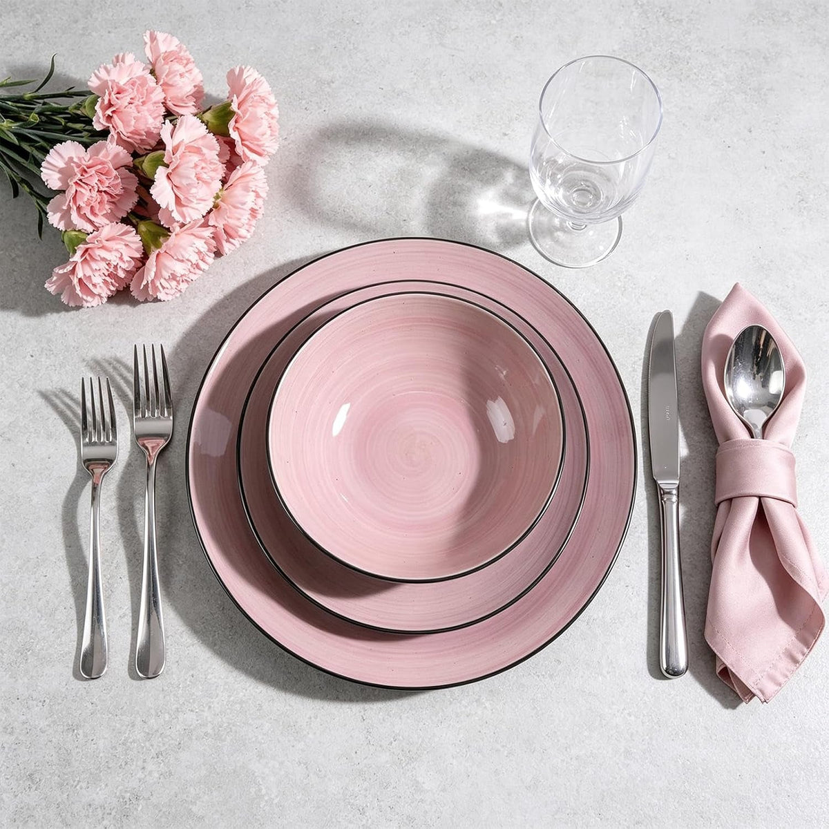 stoneware-dinnerware-set-sonoma-12-piece-service-for-4-black-speckled-pink-spinwash-plates-and-bowls-microwave-dishwasher-safe-pink
