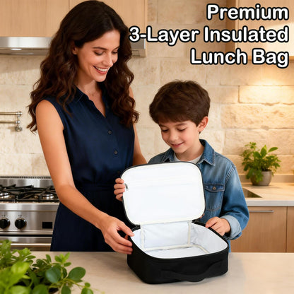 Kids Lunch Box Insulated Soft Bag Mini Cooler Back to School Thermal Meal Tote Kit for Girls, Boys, Black5