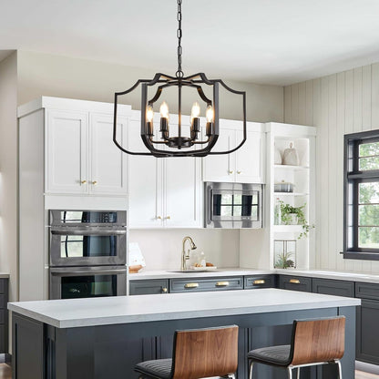 21.6" Black Chandelier, 6-Light Geometric Dining Room Fixture, Modern Metal Chandelier Lighting for Farmhouse Living Room, Bedroom, Entryway, Kitchen Island6