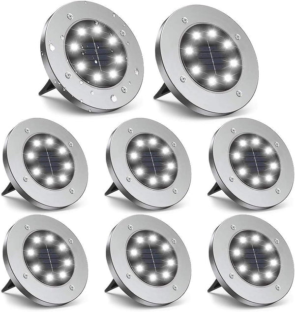 Solar Ground Lights Outdoor, 8 LED Waterproof White,8 Pack1
