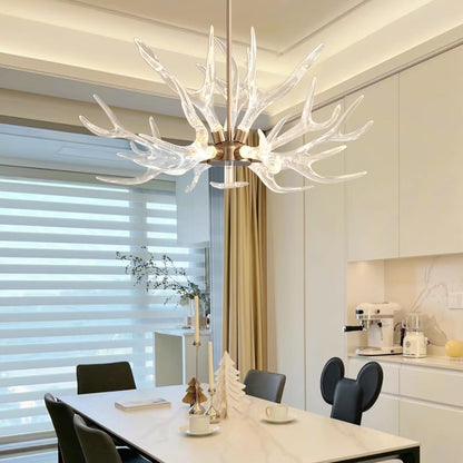 Resin Antler Chandelier, 9-Light Deer Horn Pendant Light Fixture for Living Room Bedroom Dining Room Kitchen (Gold)9