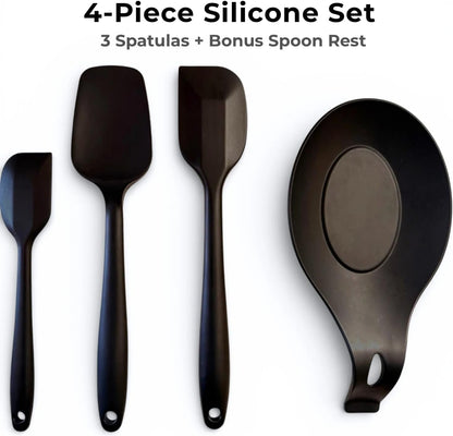 Silicone Spatula Set with Spoon Rest – 4-Piece Heat Resistant Rubber Spatulas for Cooking, Reinforced Core, Non-Stick Safe Kitchen Utensils (Black)2