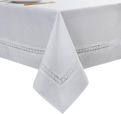 Heavy Duty Fabric Tablecloth with White Lace-Waterproof/Wrinkle Free/Stain Resistant/Oil Proof-For Dining,Indoor&Outdoor,Wedding,Holiday,White,Rectangle 60X120Inch1