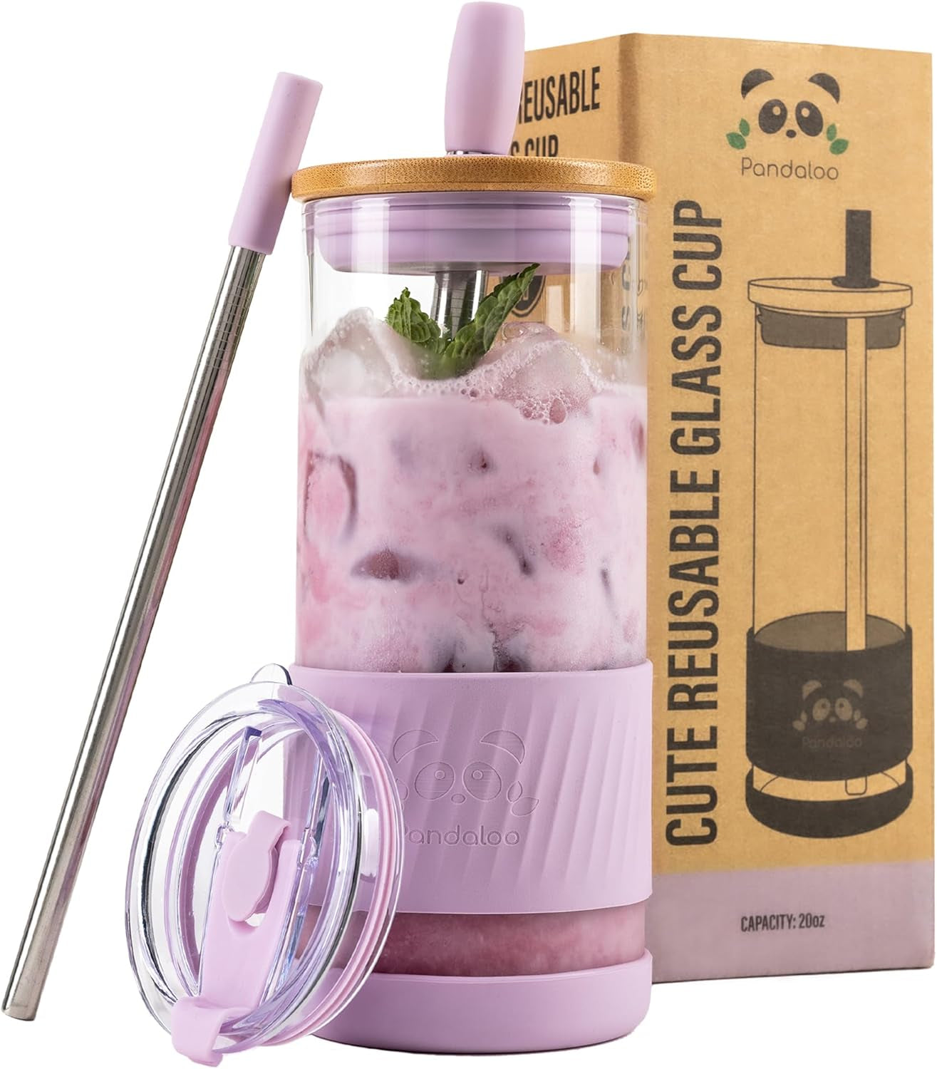 ®-glass-cups-with-lids-and-straws-20-fl-oz-perfect-size-iced-coffee-cup-smoothie-cup-with-bamboo-lid-and-on-the-go-lid-glass-tumbler-with-straw-1-count-pack-of-1-lilac-rhapsody