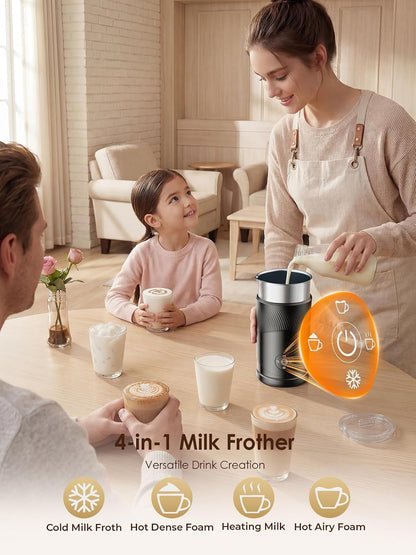 350Ml Electric Milk Frother: 4-In-1 Hot & Cold,120S Fast Frothing | 450W Milk Steamer with 180Ml Foam, under 55Db for Family Mornings - SUS304 Steel, 2 Whisks for Latte, Cappuccino7