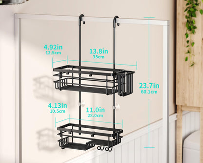 Hanging Shower Caddy – for Renters & Small Bathrooms, Fits Shower Curtain Rods, No Drilling, 2 Rustproof 304 Shelves, 4 Hooks, and a Detachable Toothbrush Holder You Can Rinse - Black8