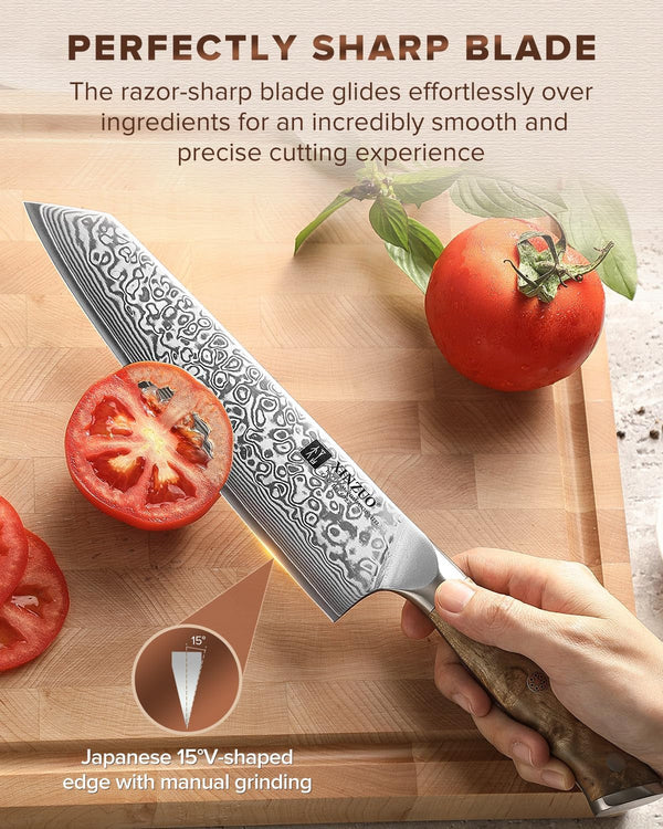 Damascus 8.3 Inch Kiritsuke Chef Knife,Hand Forged High Carbon Steel Sharp Kitchen Cutting Knife,Comfortable Ergonomic Full Tang Figured Sycamore Wood Handle3