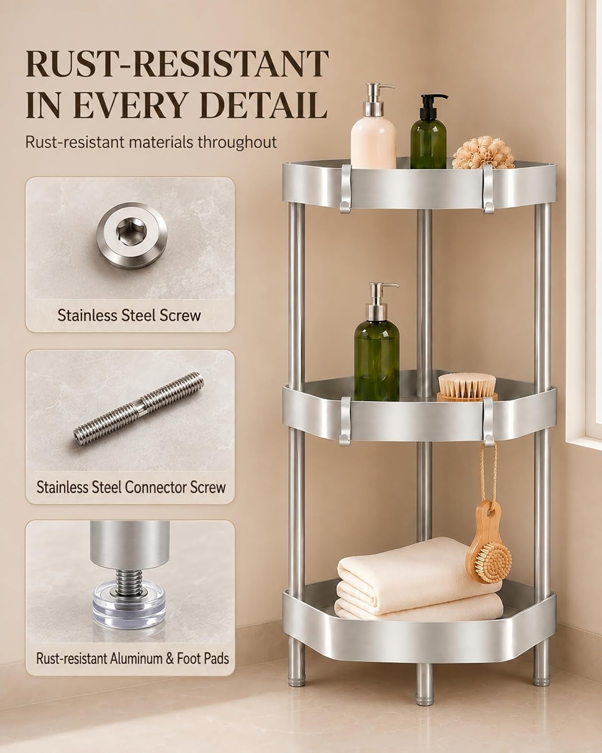 3-tier-freestanding-aluminum-corner-shower-caddy-with-4-aluminum-hooks