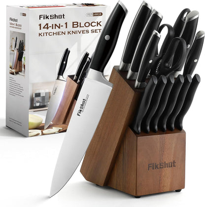 Knife Set, German Stainless Steel, Black, 14-Piece Kitchen Knives | Full Tang Handle, Ultra-Sharp, Knife Block & Sharpener Included, Rust-Resistant, Dishwasher-Safe, Gift for Chefs, BBQ Prep1