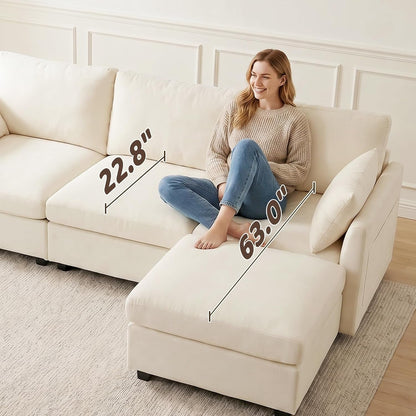 Sectional Cloud Couch for Living Room, Spring Cushion Seating, L Shaped Convertible Modular Sofa with Ottoman, Beige5