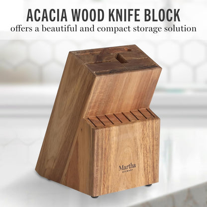 Knife Block Set 16-Piece - Lockton High Carbon Stainless Steel Forged Full Tang Chef Knives, Acacia Wood Block, Triple Riveted Handles, Linen White & Gold6