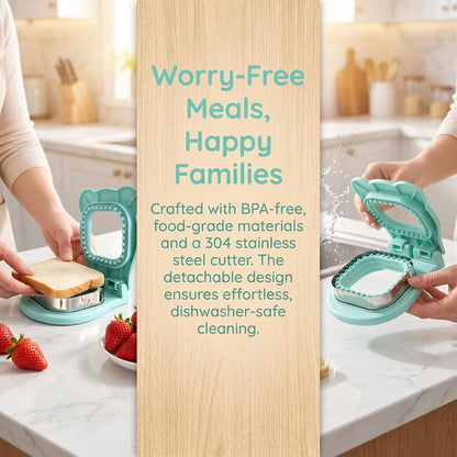 Crustless Sandwich Cutter and Sealer, 3.7 Inch Square | Shape Maker for Kids Lunch, Breakfast & Lunchboxes, Light Blue5