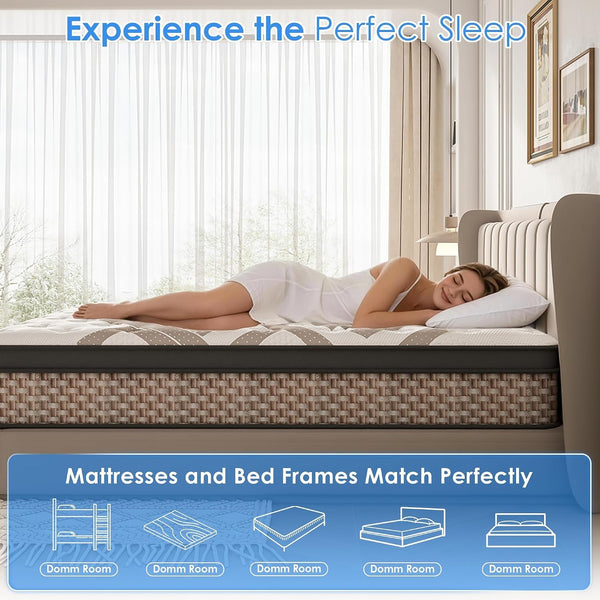 Queen Mattress 14 Inch, Hybrid Mattress in a Box, 7-Zone Motion Isolation7
