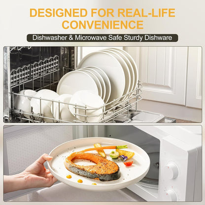 Plates and Bowls Sets, 12 Pieces Ceramic Dinnerware Set for 4, Stoneware Dishware Dishes Set, Scratch Resistant Dishes Set, Dishwasher & Microwave Safe, White6
