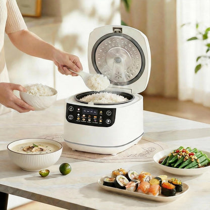 Portable Digital Rice Cooker, 6-Cup (Uncooked)/12-Cup (Cooked) Small Rice Maker with Steaming Basket, Mini Rice Cooker with 2L Removable Nonstick Inner Pot, 10 Menu Options, Auto Keep Warm, 24 Hour Delay Timer, White9